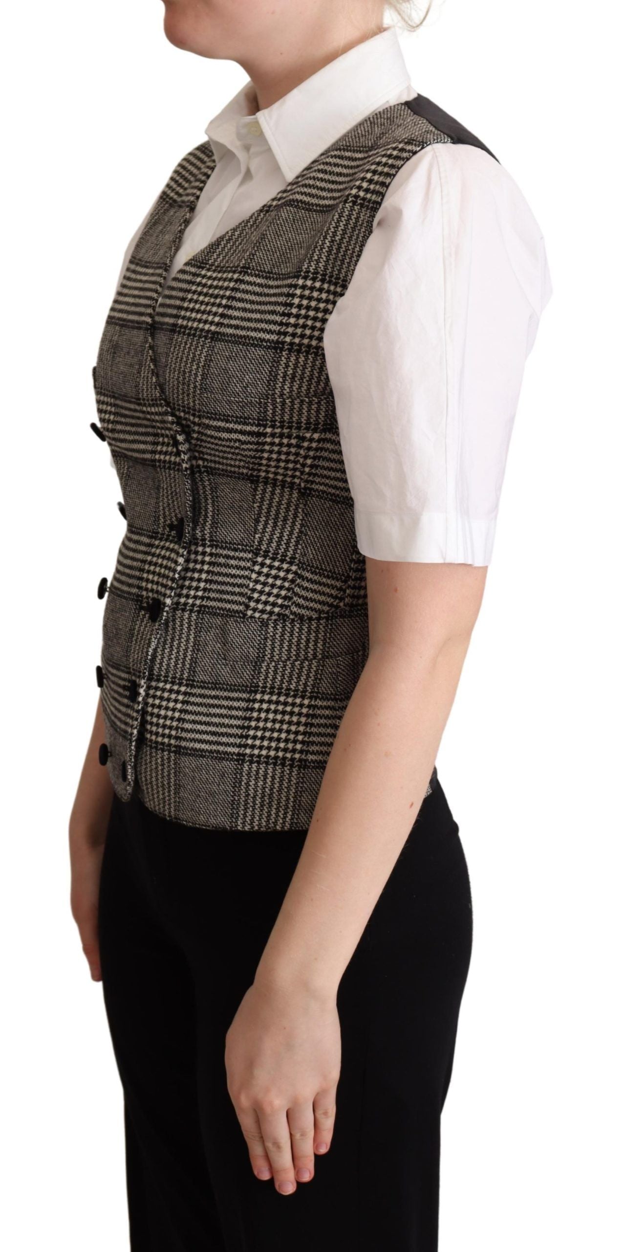 Dolce &amp; Gabbana Gray Checkered Sleeveless Waistcoat Vest