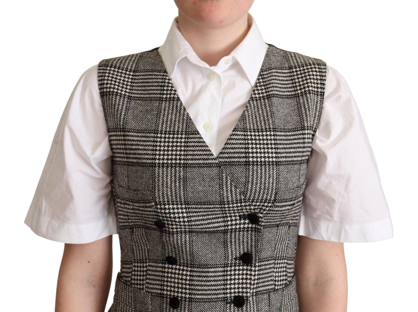 Dolce &amp; Gabbana Gray Checkered Sleeveless Waistcoat Vest