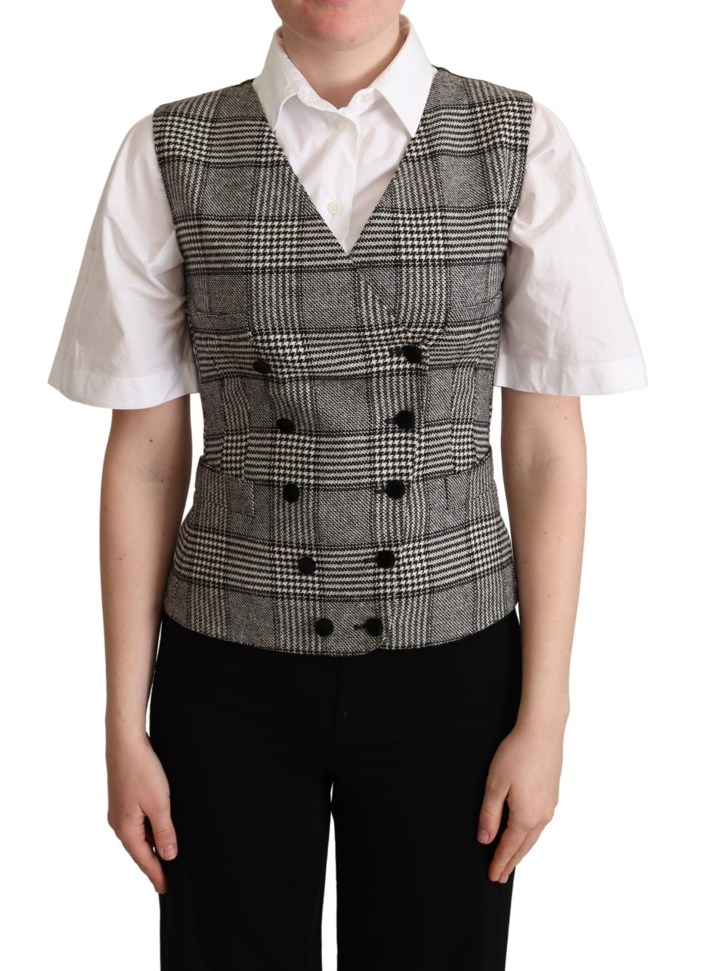 Dolce &amp; Gabbana Gray Checkered Sleeveless Waistcoat Vest