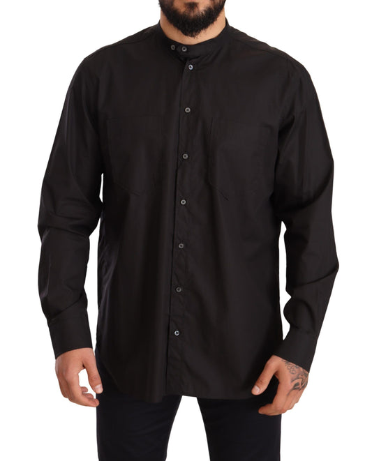 Dolce &amp; Gabbana Black 100% Cotton Formal Dress Top Shirt