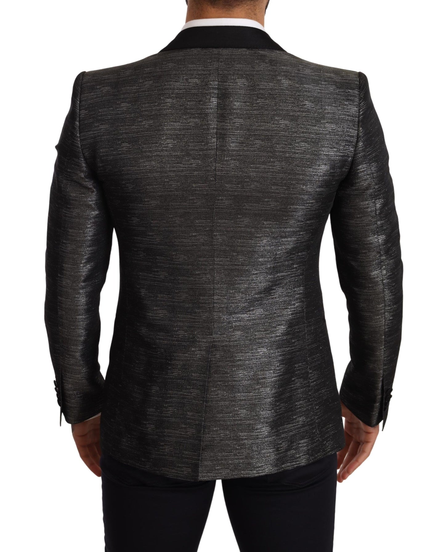 Dolce &amp; Gabbana Gray Metallic Black Slim Tuxedo Blazer