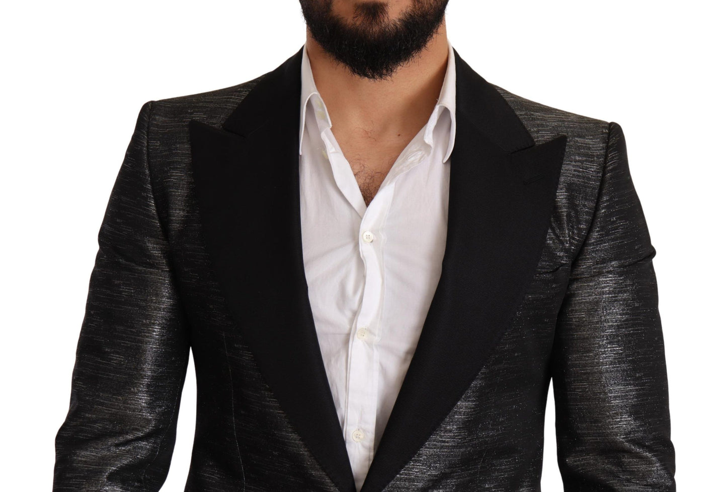 Dolce &amp; Gabbana Gray Metallic Black Slim Tuxedo Blazer