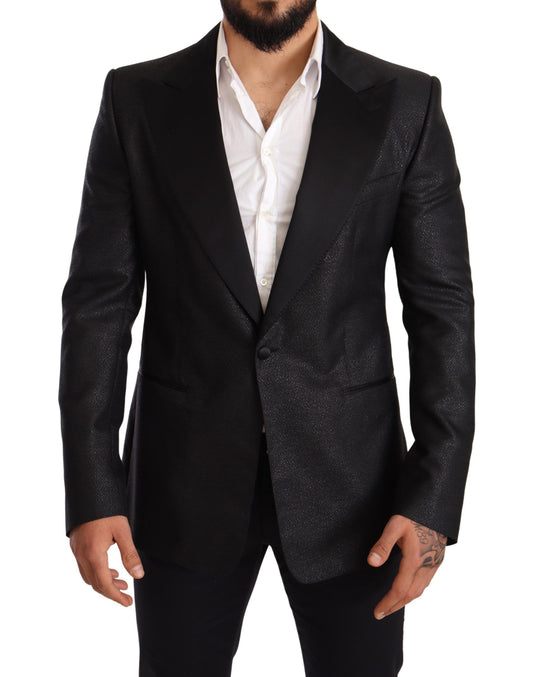 Dolce &amp; Gabbana Black Metallic Slim Jacket Tuxedo Blazer