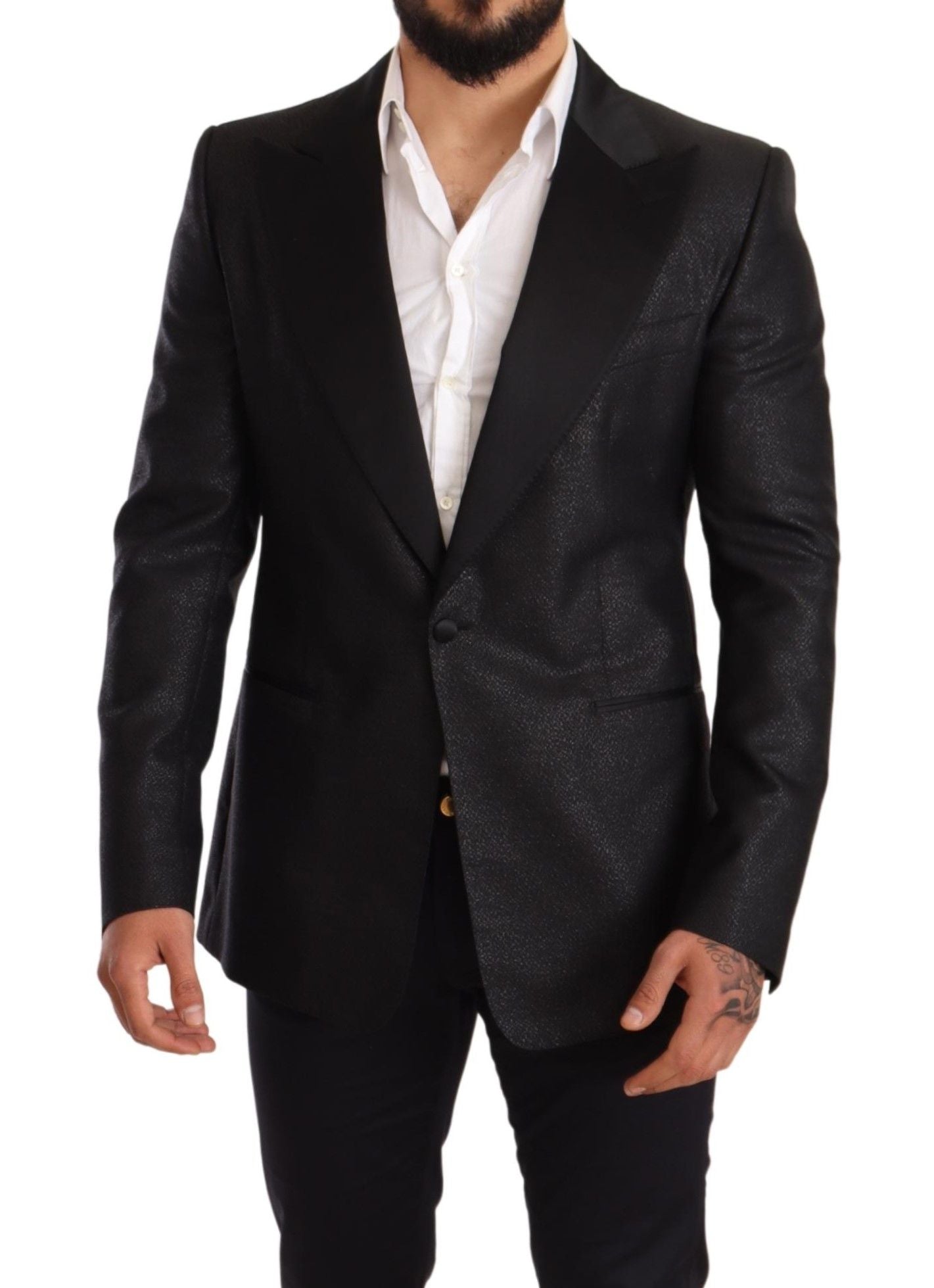 Dolce &amp; Gabbana Black Metallic Slim Jacket Tuxedo Blazer