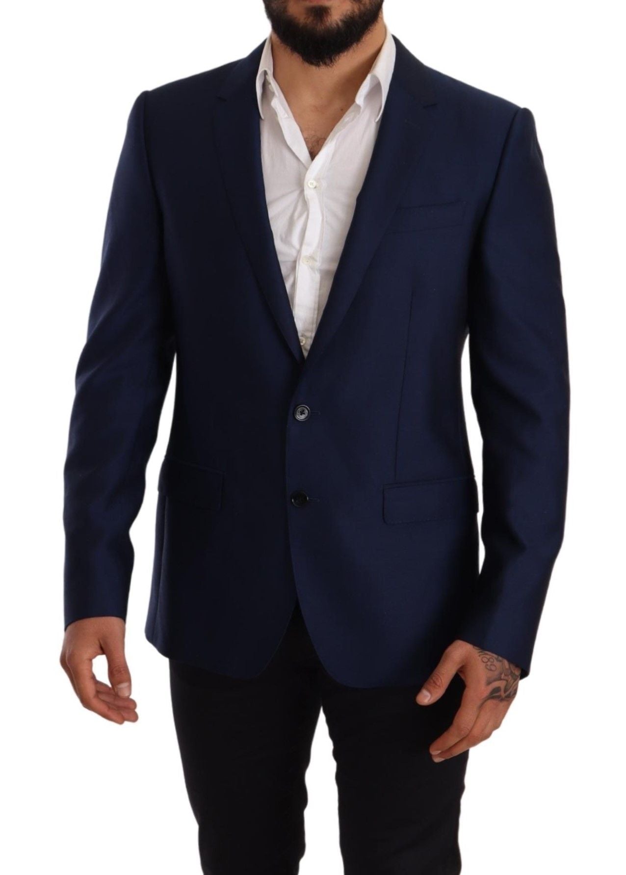 Dolce &amp; Gabbana Blue Wool Slim Fit Coat MARTINI Blazer