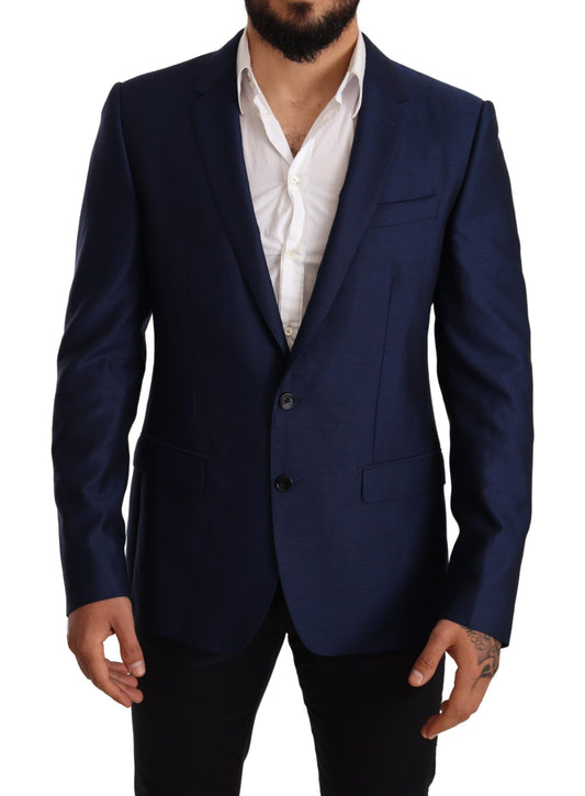 Dolce &amp; Gabbana Blue Wool Slim Fit Coat MARTINI Blazer