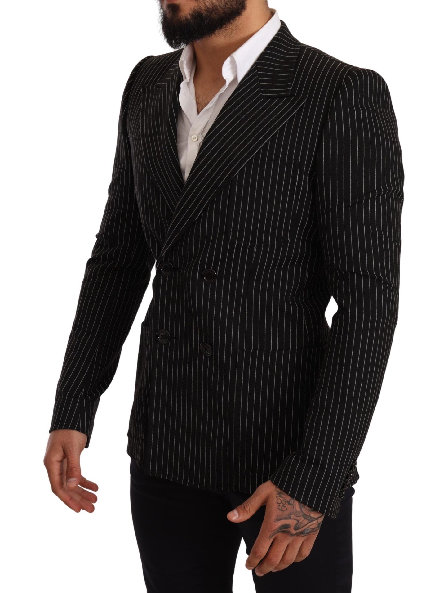 Dolce &amp; Gabbana Black White Striped Slim Fit Coat Blazer