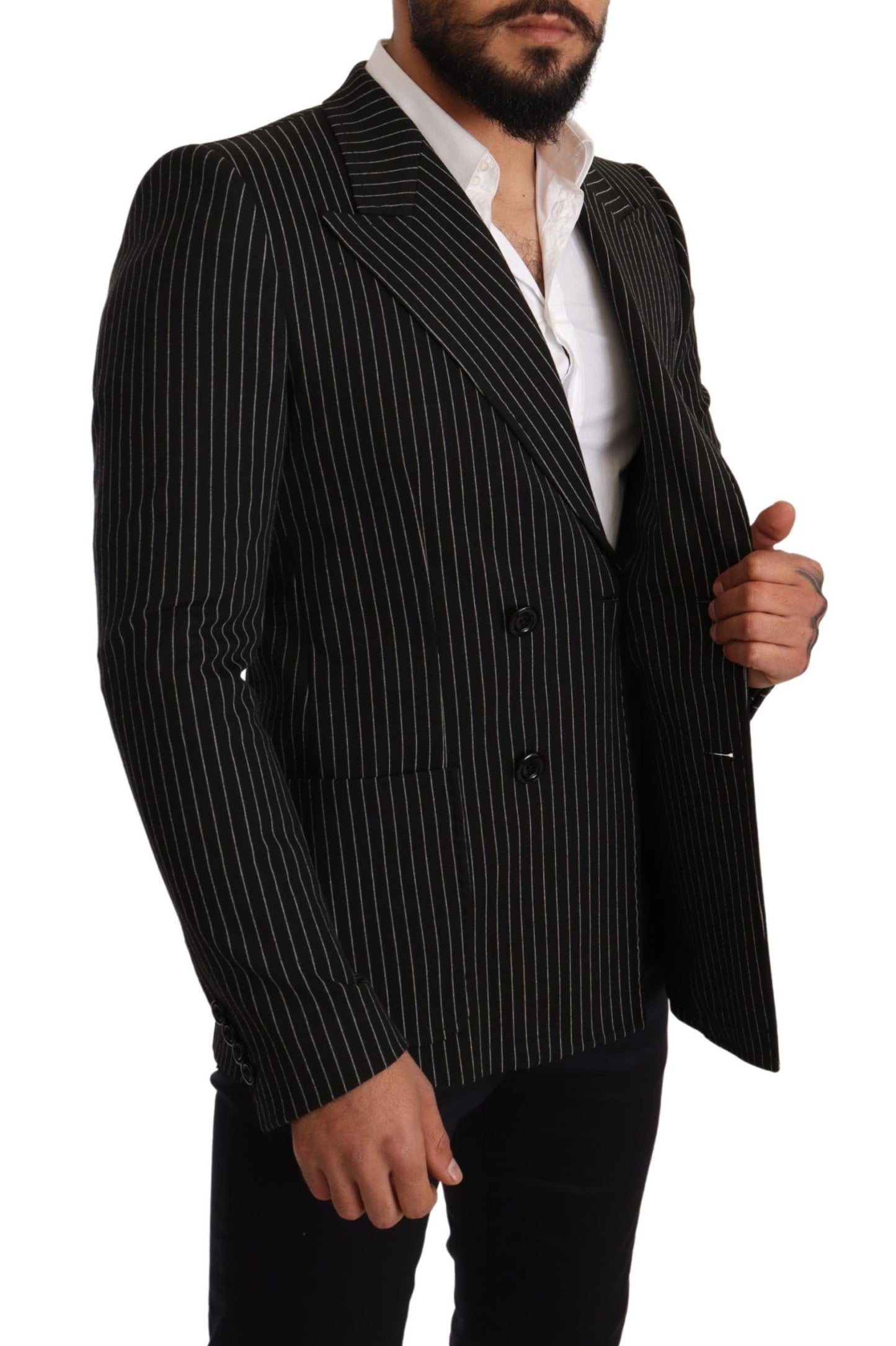 Dolce &amp; Gabbana Black White Striped Slim Fit Coat Blazer