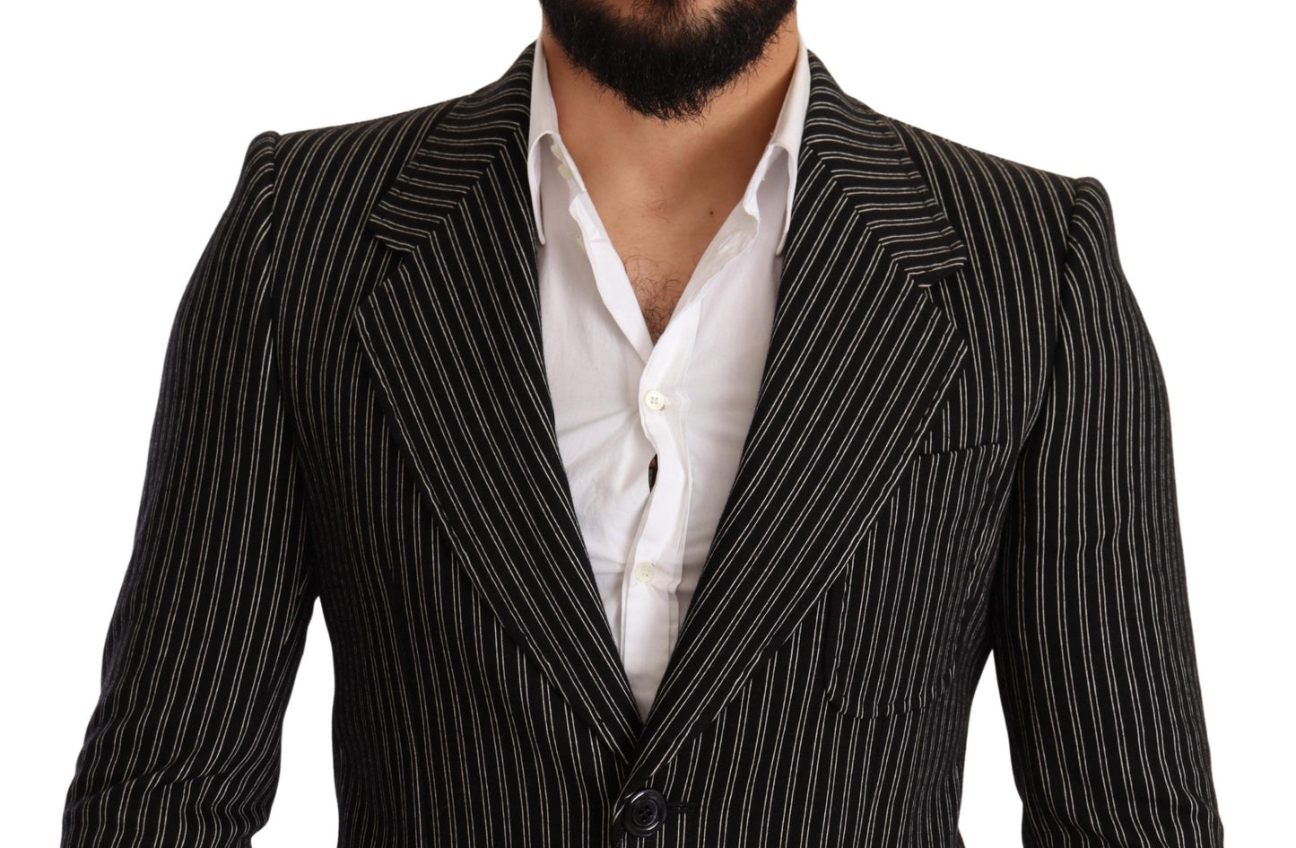 Dolce &amp; Gabbana Black Striped Slim Fit Wool Coat Blazer