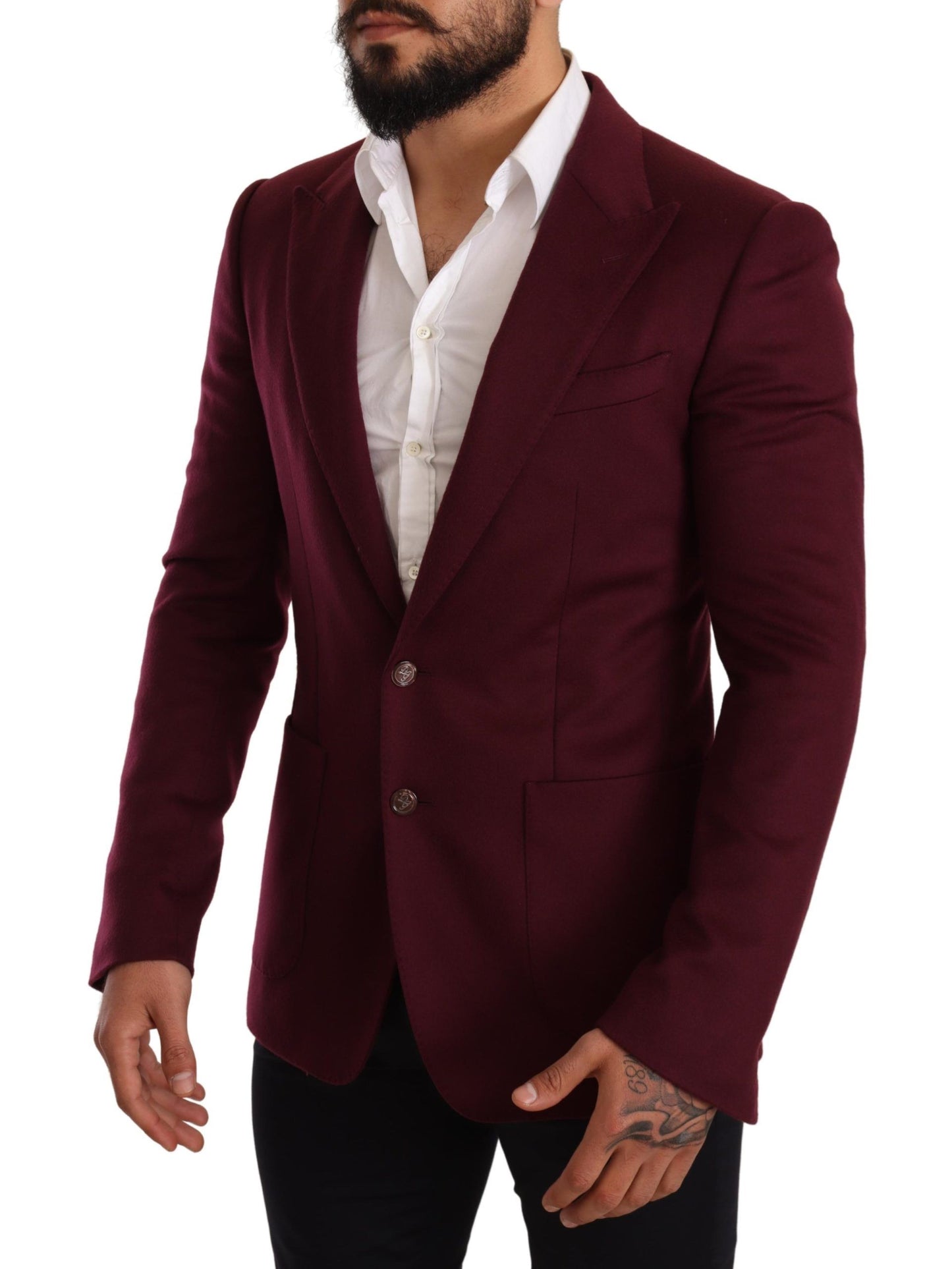 Dolce &amp; Gabbana Maroon Cashmere Slim Fit Coat Jacket Blazer