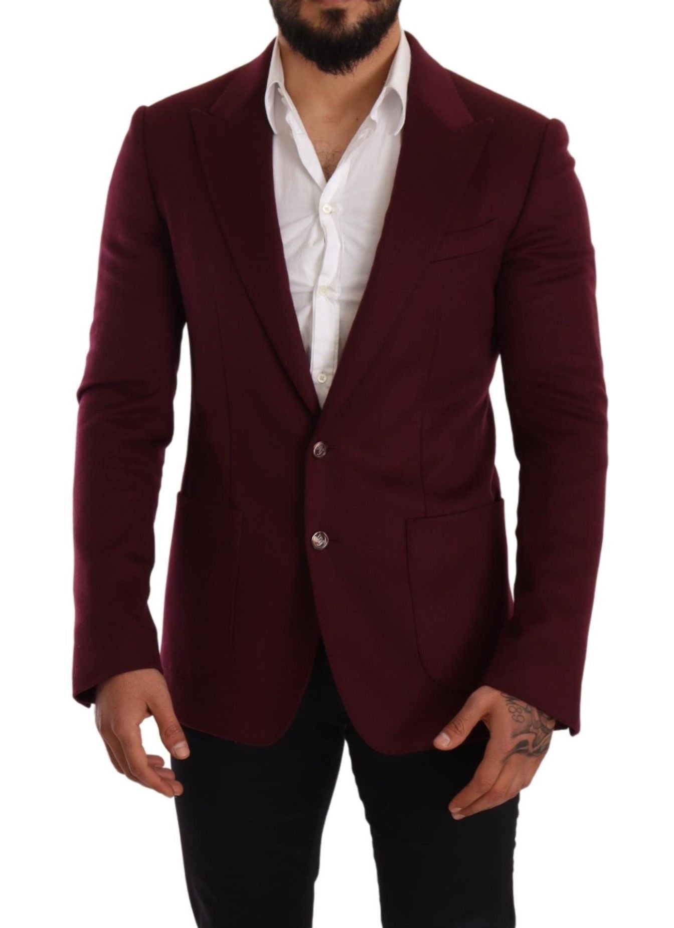 Dolce &amp; Gabbana Maroon Cashmere Slim Fit Coat Jacket Blazer