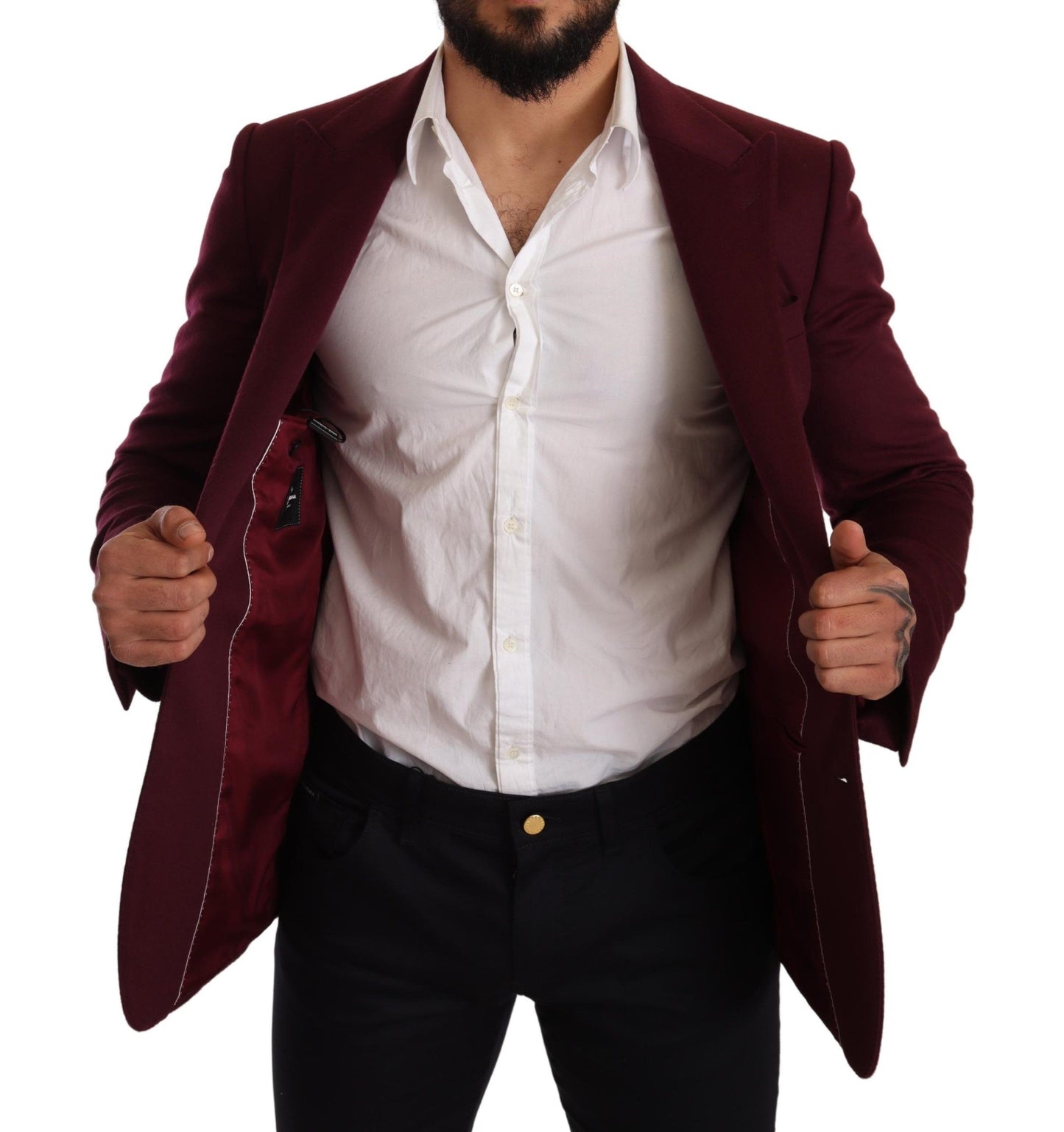 Dolce &amp; Gabbana Maroon Cashmere Slim Fit Coat Jacket Blazer