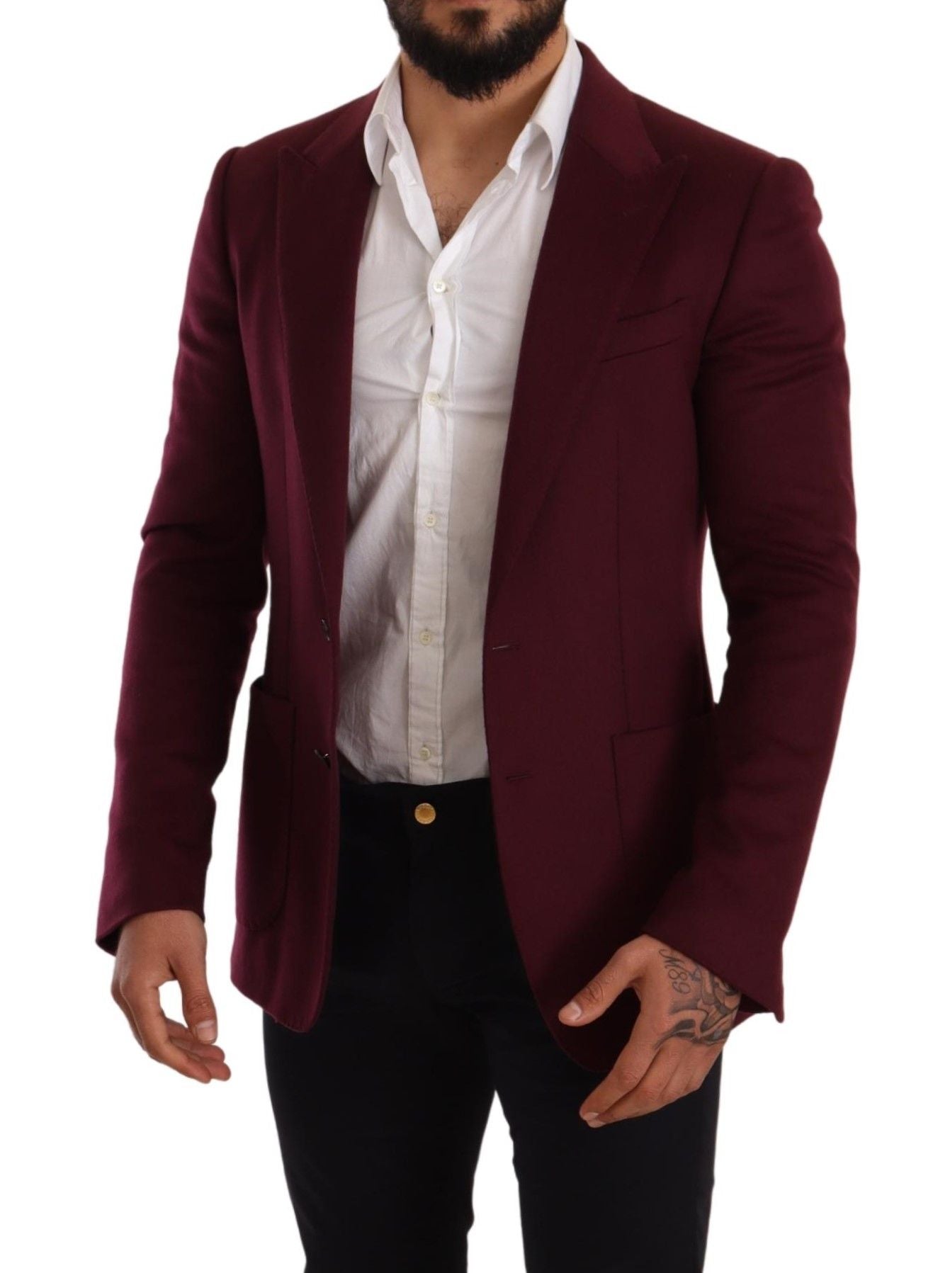 Dolce &amp; Gabbana Maroon Cashmere Slim Fit Coat Jacket Blazer