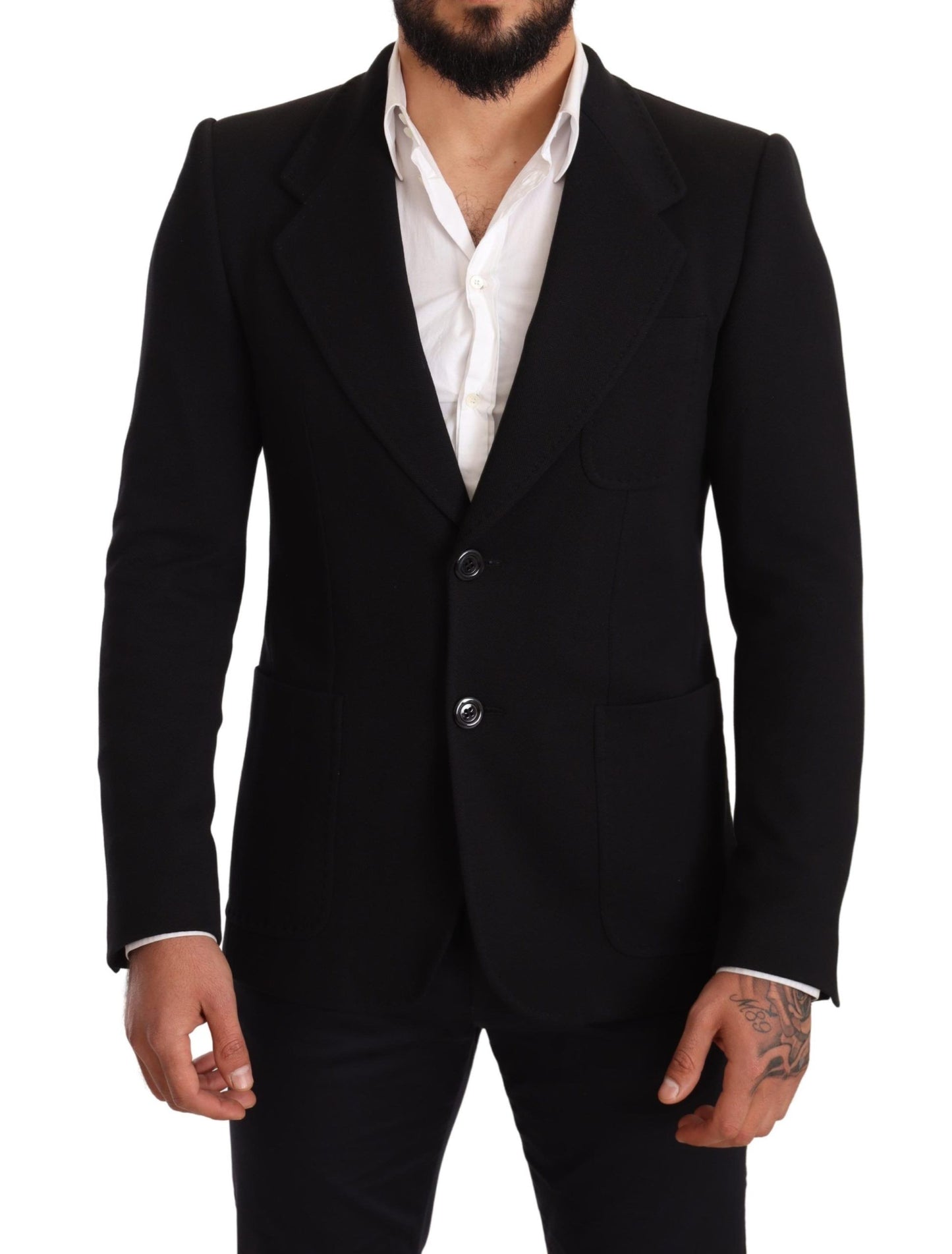 Dolce &amp; Gabbana Black Cotton Slim Fit Coat Jacket Blazer