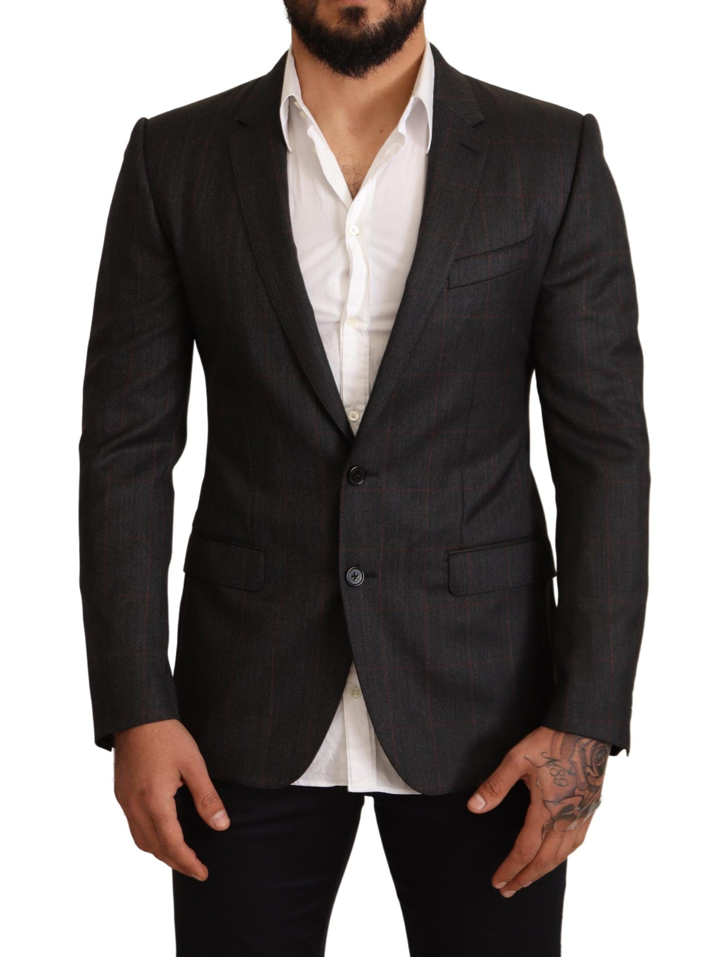 Dolce &amp; Gabbana Gray Check Wool Slim Fit Blazer Jacket