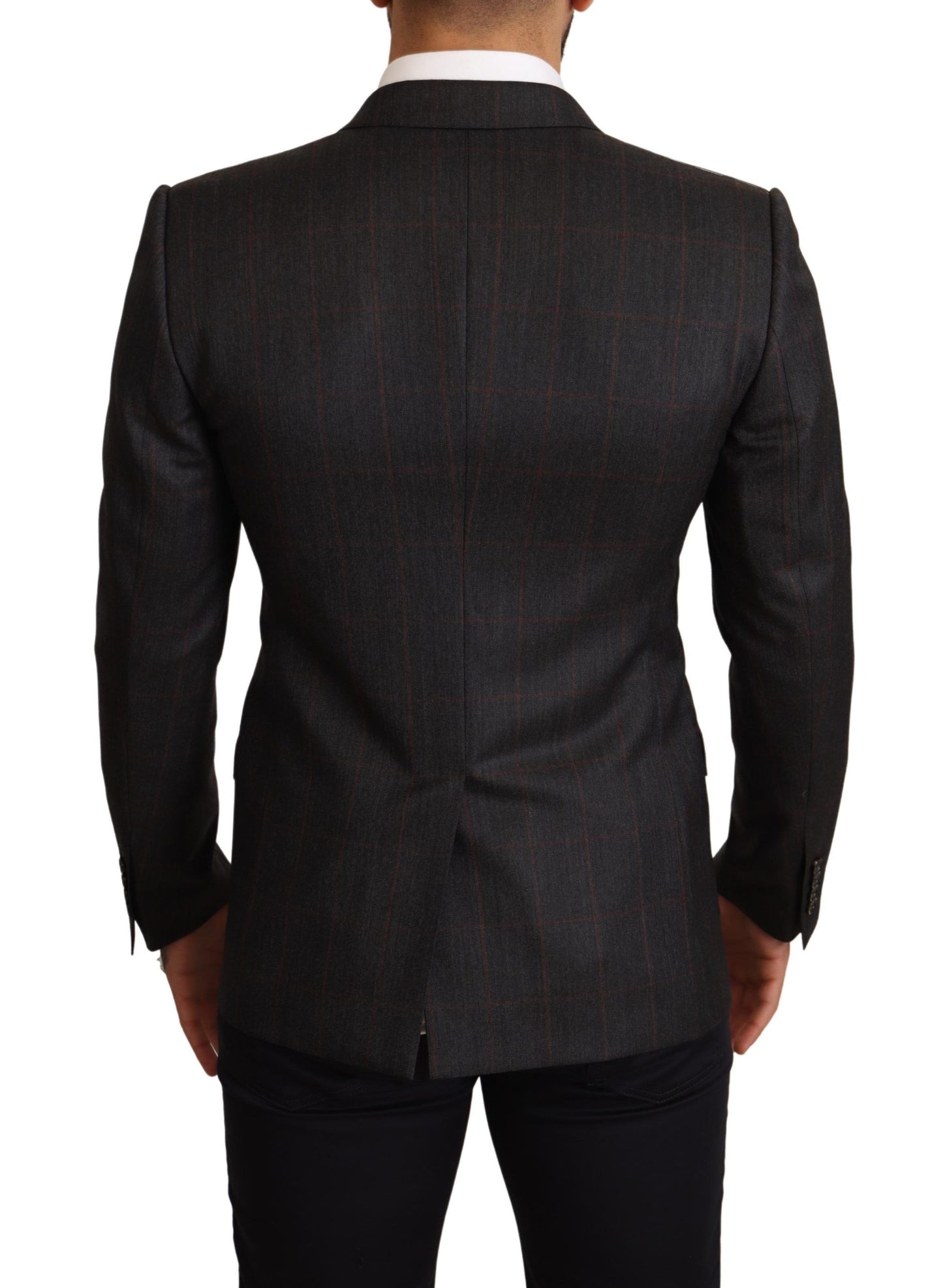 Dolce &amp; Gabbana Gray Check Wool Slim Fit Blazer Jacket