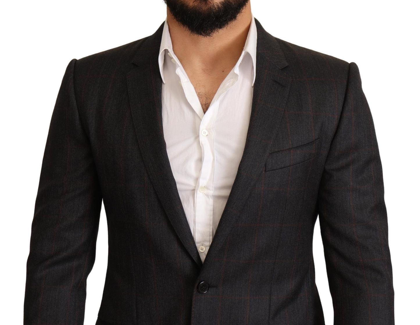 Dolce &amp; Gabbana Gray Check Wool Slim Fit Blazer Jacket