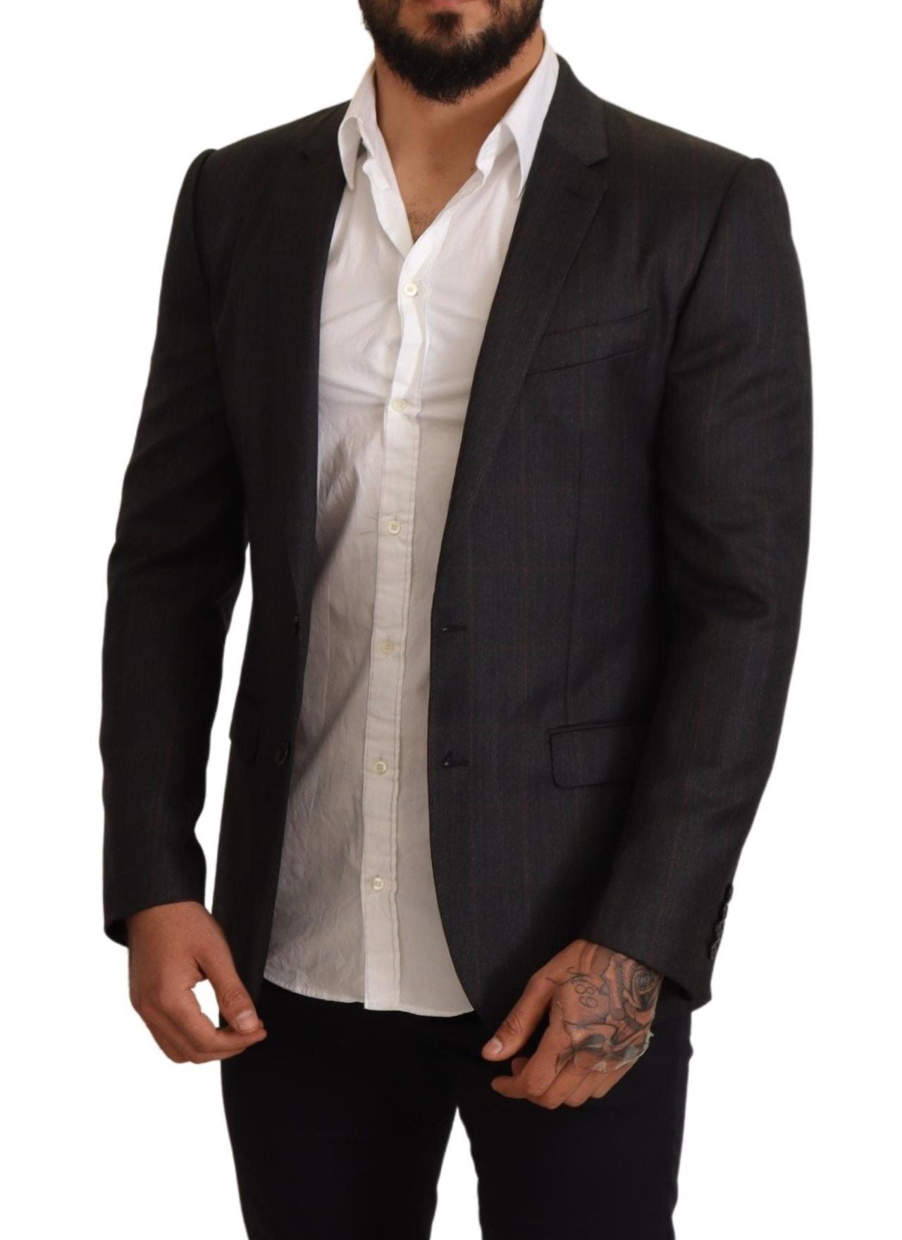 Dolce &amp; Gabbana Gray Check Wool Slim Fit Blazer Jacket