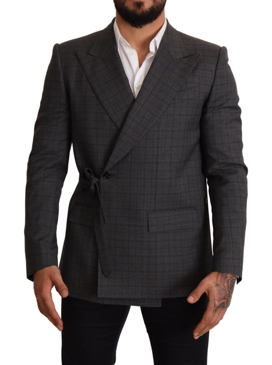 Dolce &amp; Gabbana Gray Check Wool Slim Fit Blazer Jacket