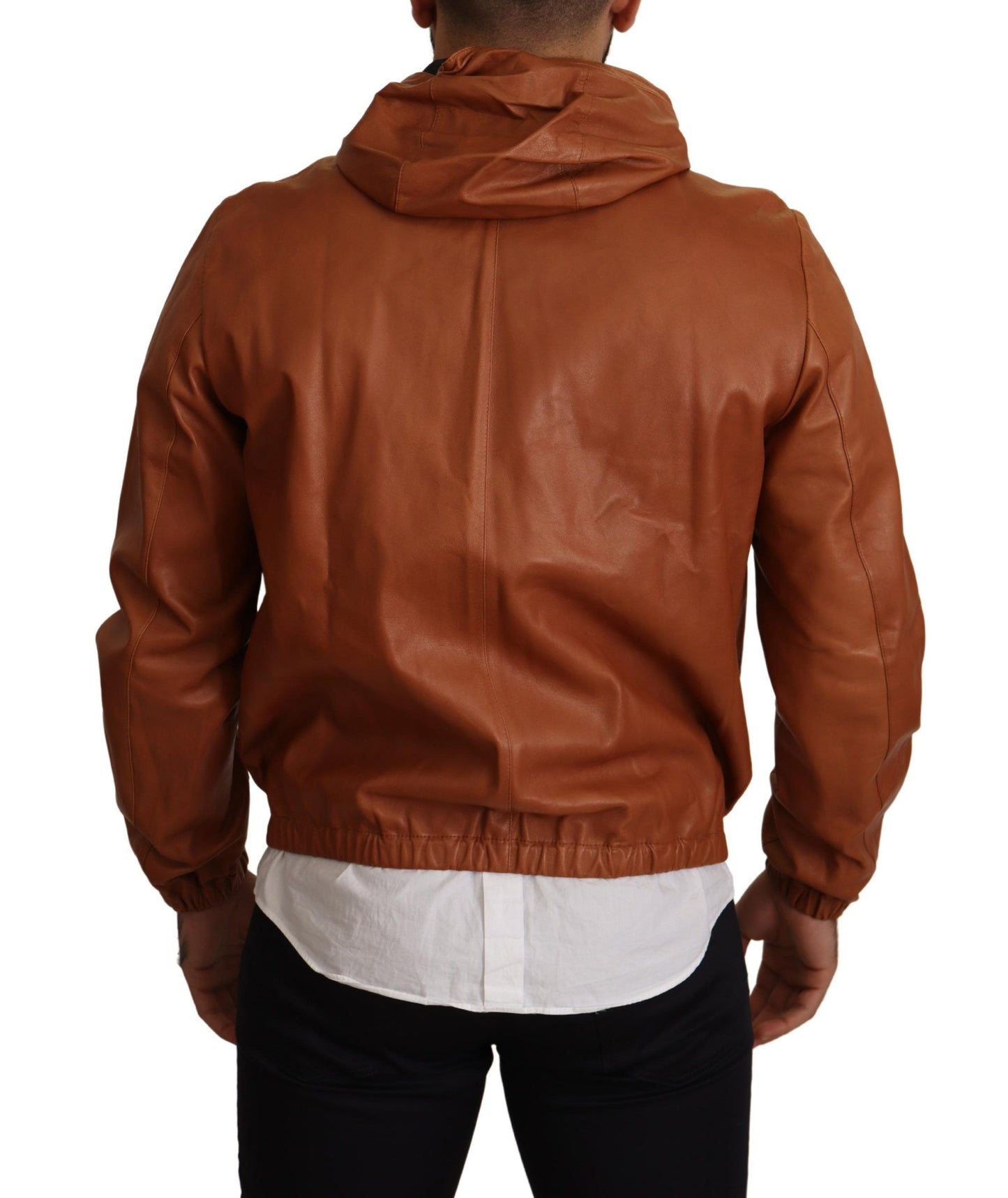 Dolce &amp; Gabbana Brown Leather Lambskin Hooded Coat Jacket