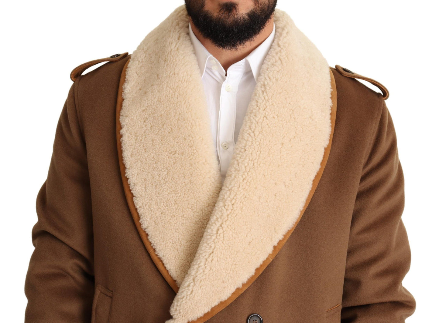 Dolce &amp; Gabbana Brown Double Breasted Shearling Coat Jacket