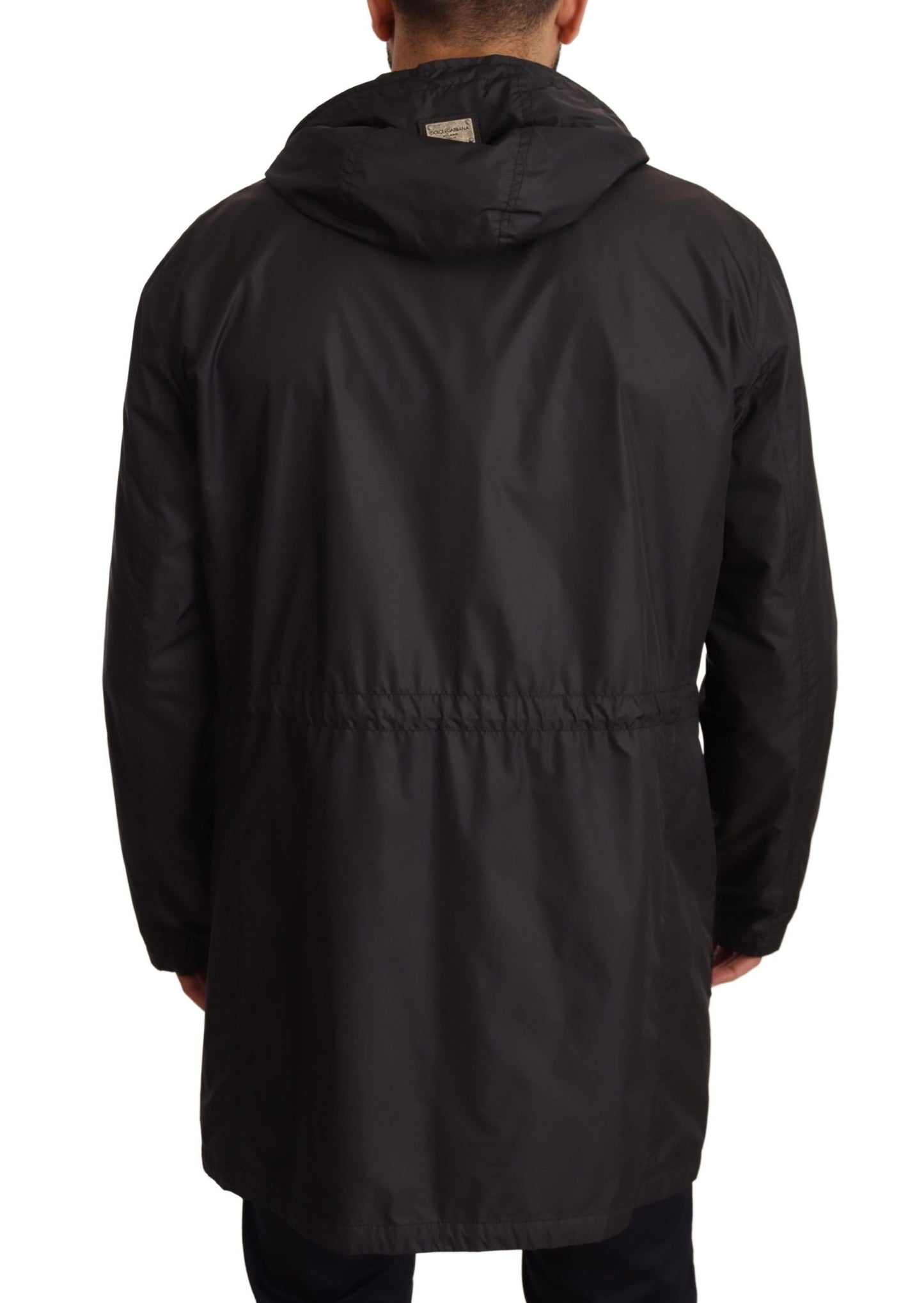 Dolce &amp; Gabbana Black Hooded Mens Trench Coat Jacket