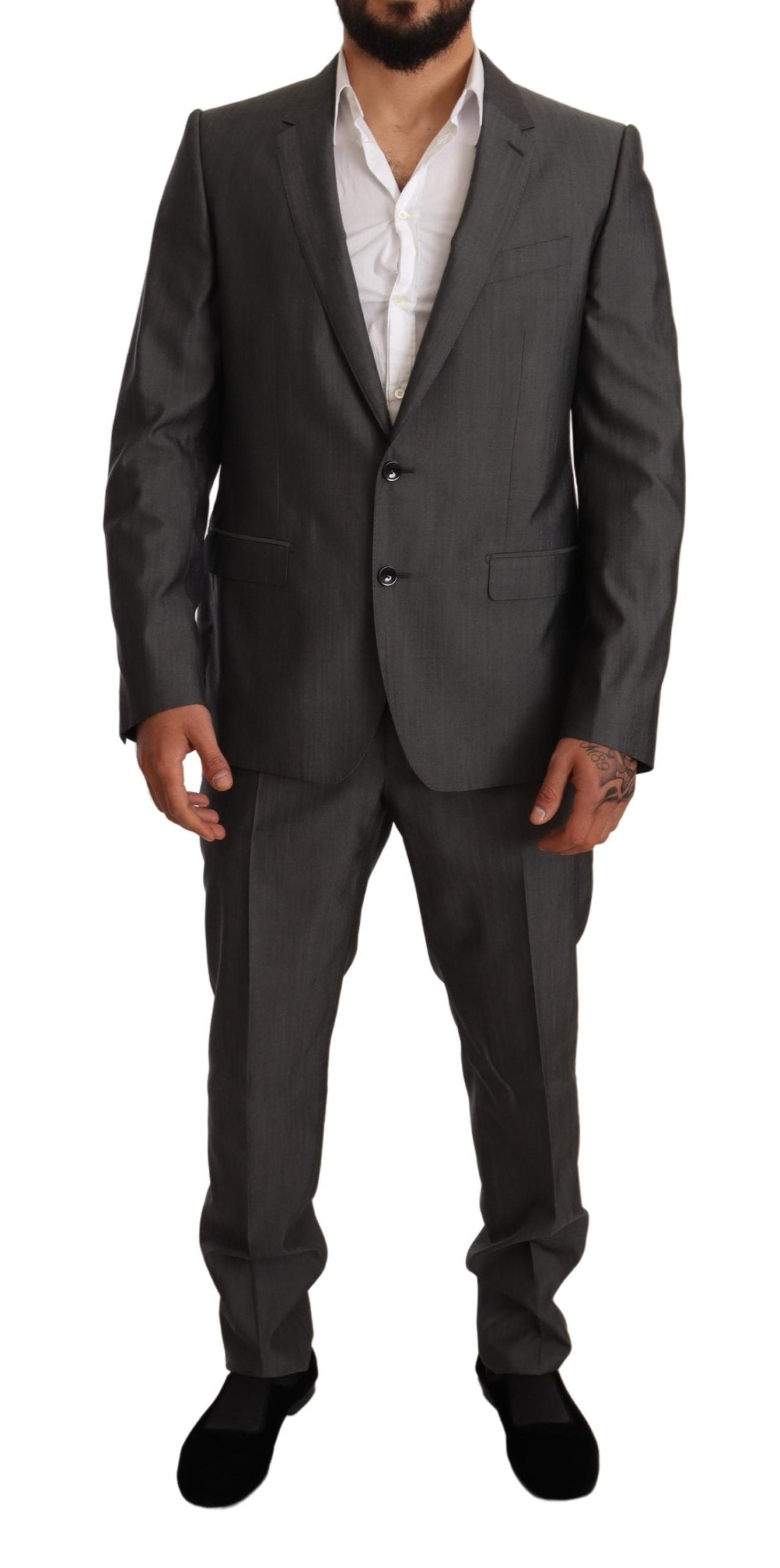 Dolce &amp; Gabbana Gray Metallic MARTINI Slim Fit Set Suit