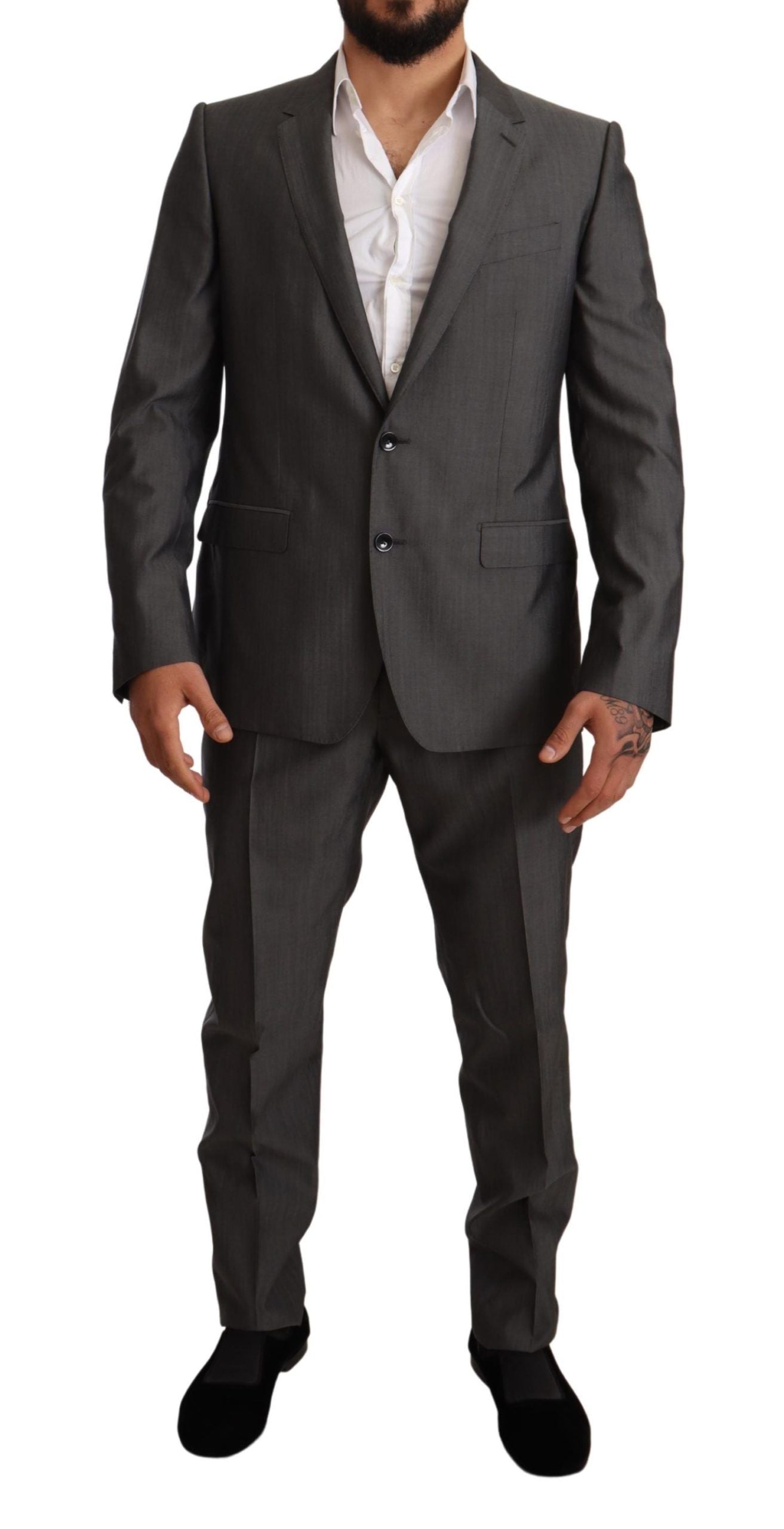 Dolce &amp; Gabbana Gray Metallic MARTINI Slim Fit Set Suit