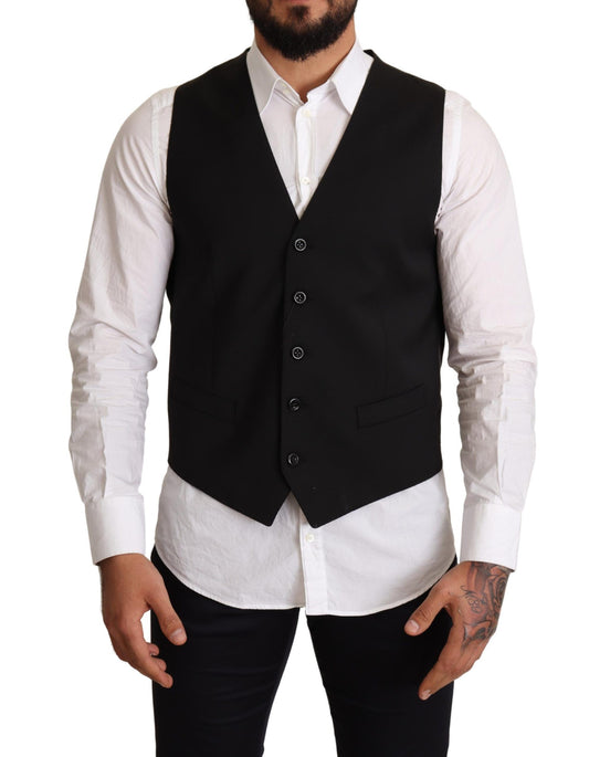 Dolce &amp; Gabbana Black Wool Formal Waistcoat Dress