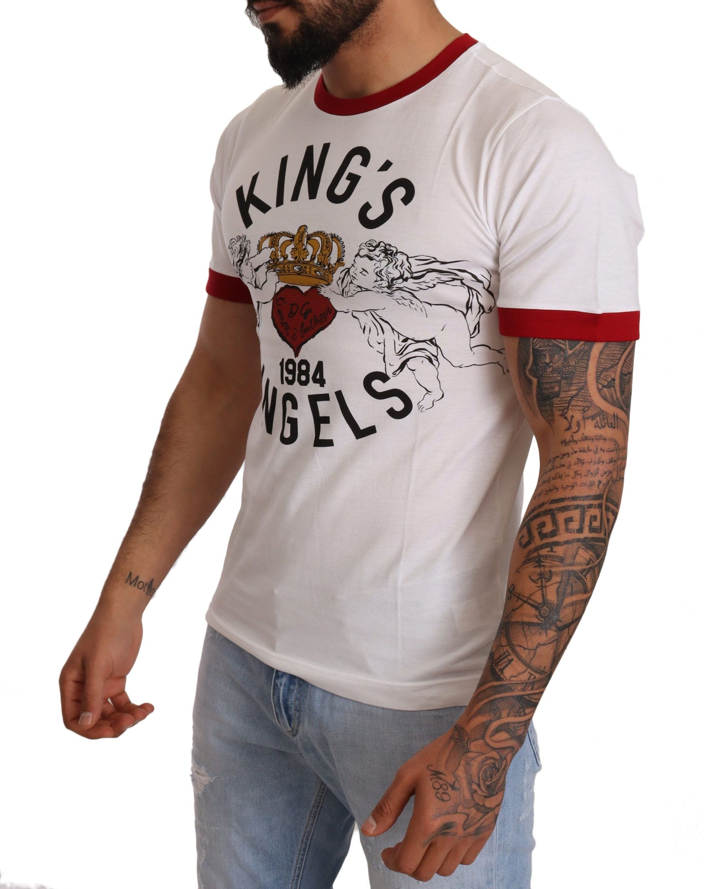 Dolce &amp; Gabbana White Kings Angels Print Cotton T-shirt