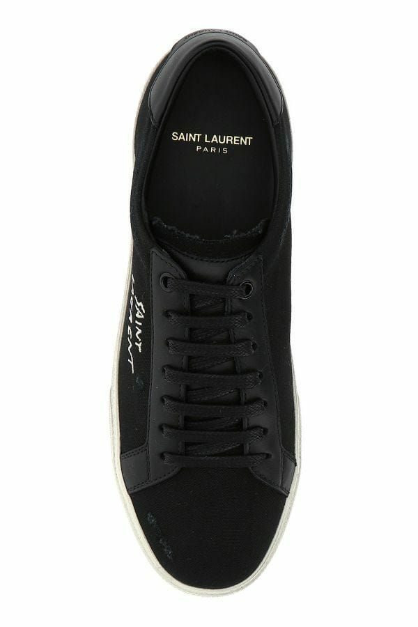 Elegante, schwarze Low-Top-Sneaker aus Segeltuch und Leder von Saint Laurent