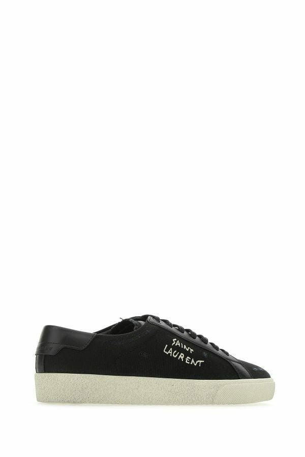 Elegante, schwarze Low-Top-Sneaker aus Segeltuch und Leder von Saint Laurent