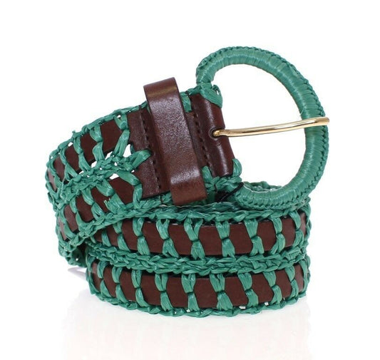 Dolce &amp; Gabbana Green Raffia Woven Waist Leather Wide Belt