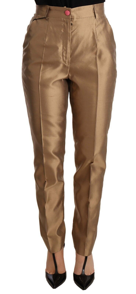 Dolce &amp; Gabbana – Elegante, schmal zulaufende Seidenhose in Gold