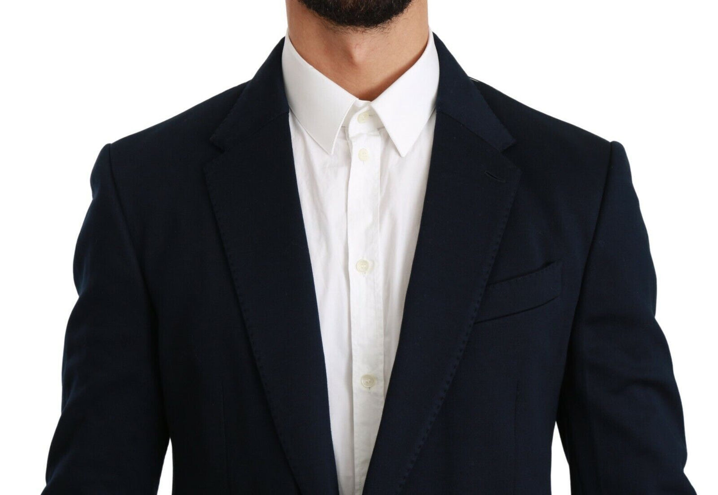 Dolce &amp; Gabbana Blue Solid Cotton Silk Stretch Jacket Blazer