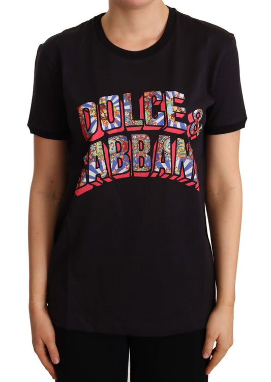 Dolce &amp; Gabbana Black Cotton Large Print Top Crewneck T-shirt