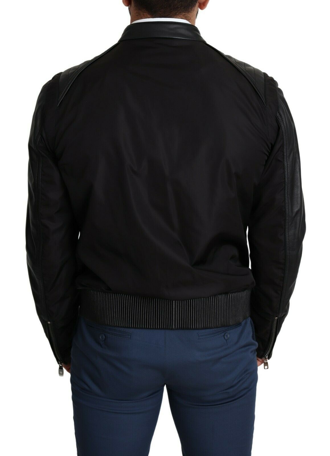 Dolce &amp; Gabbana Black Nylon Full Zip Men Bomber Coat Jacket