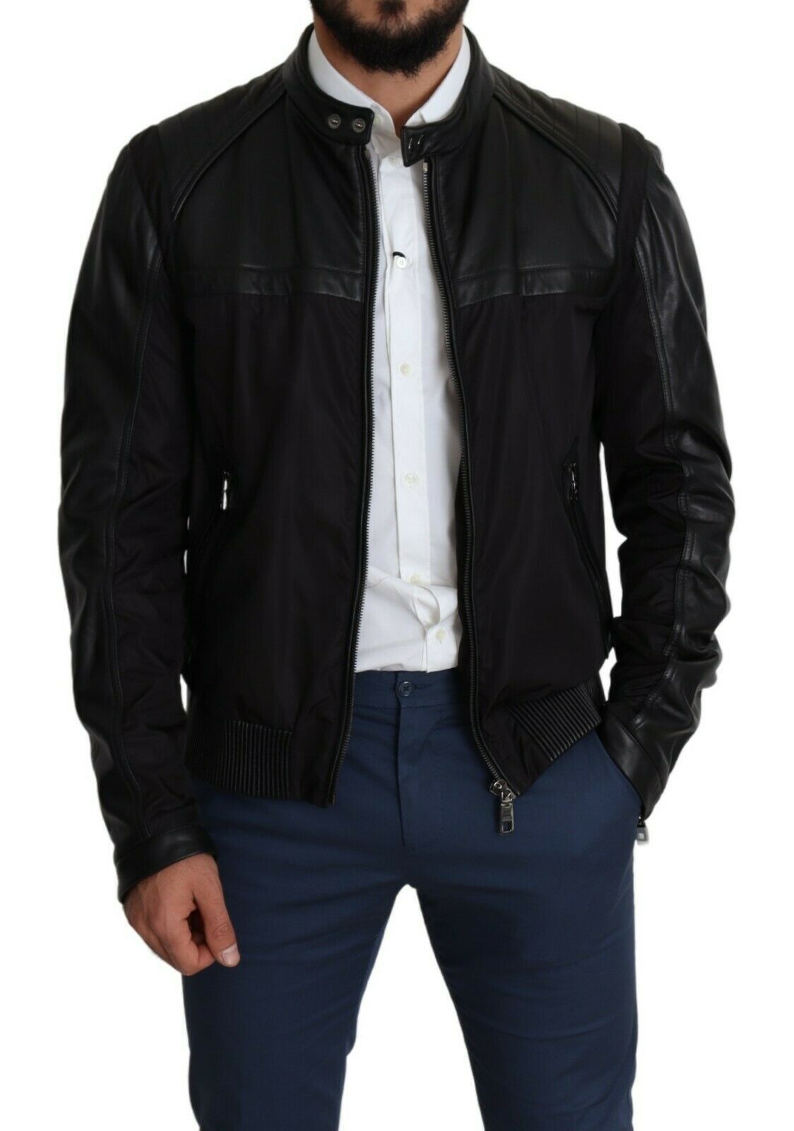 Dolce &amp; Gabbana Black Nylon Full Zip Men Bomber Coat Jacket