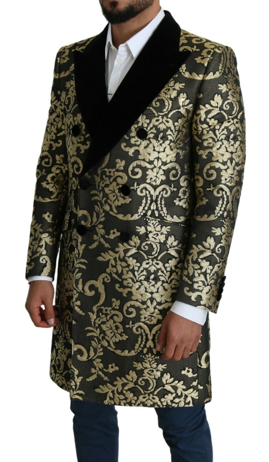 Dolce &amp; Gabbana Black Gold Jacquard Long Coat SICILIA Jacket