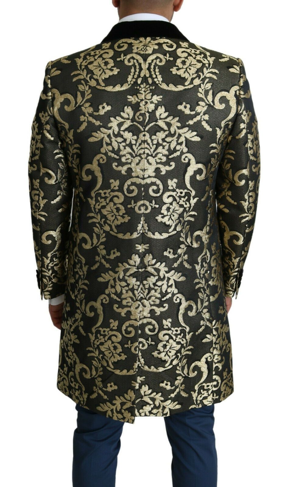 Dolce &amp; Gabbana Black Gold Jacquard Long Coat SICILIA Jacket