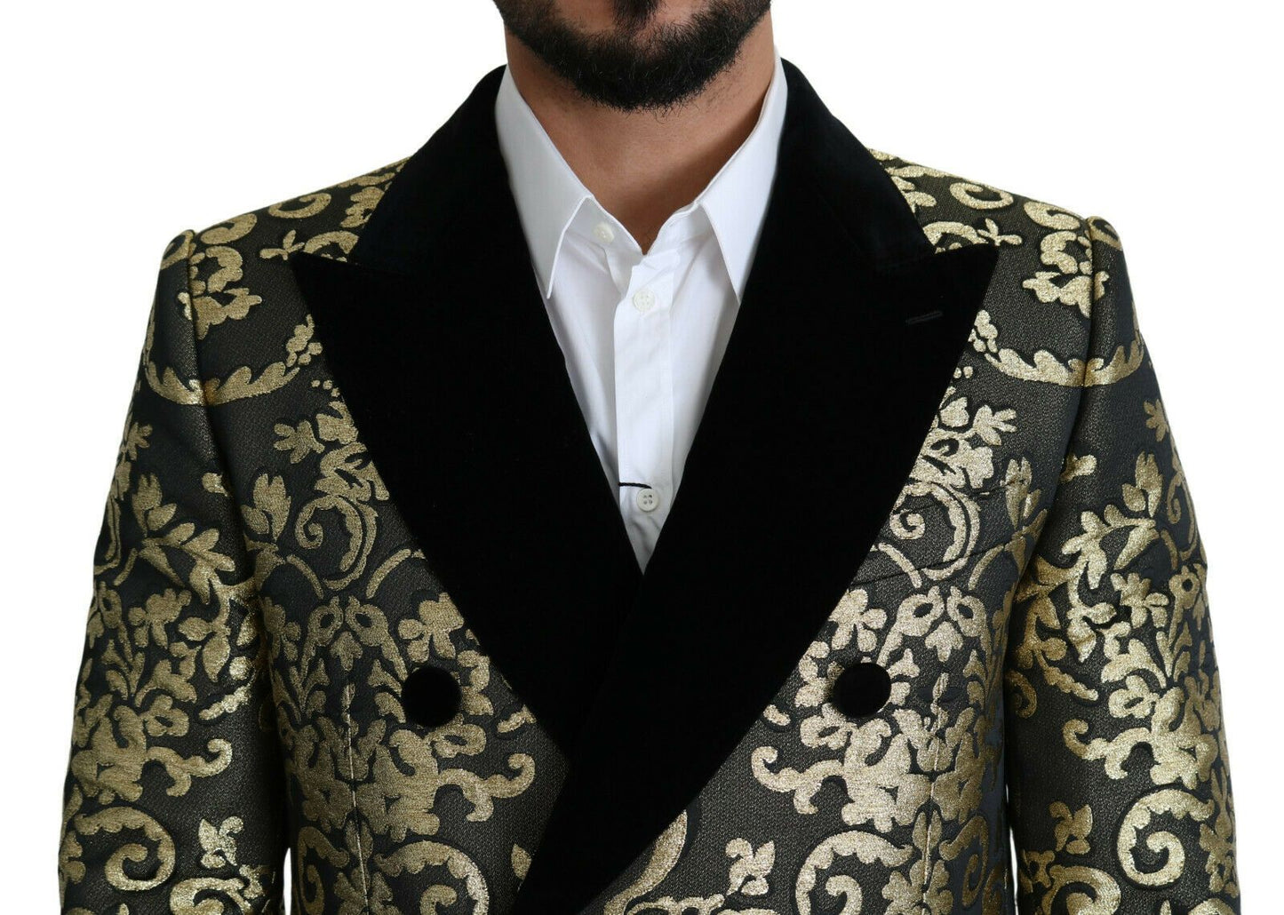 Dolce &amp; Gabbana Black Gold Jacquard Long Coat SICILIA Jacket