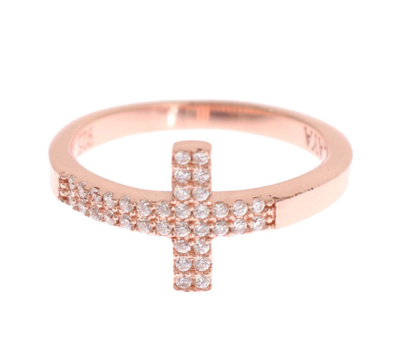 Nialaya Elegant Pink Crystal Encrusted Silver Ring