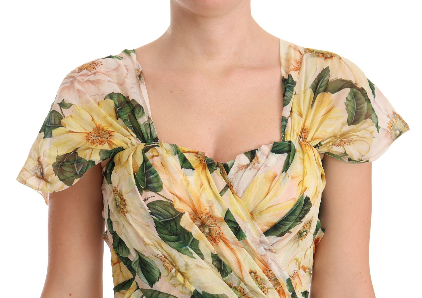 Dolce &amp; Gabbana Yellow Silk Floral Print Pleated Max Dress