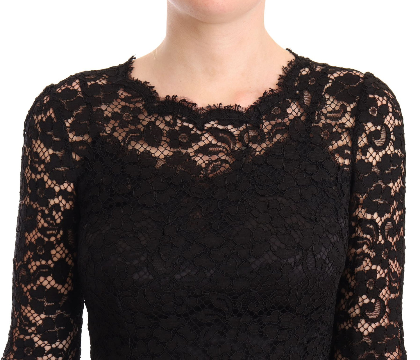 Dolce &amp; Gabbana Black Cotton Lace Mermaid Long Sleeves Dress