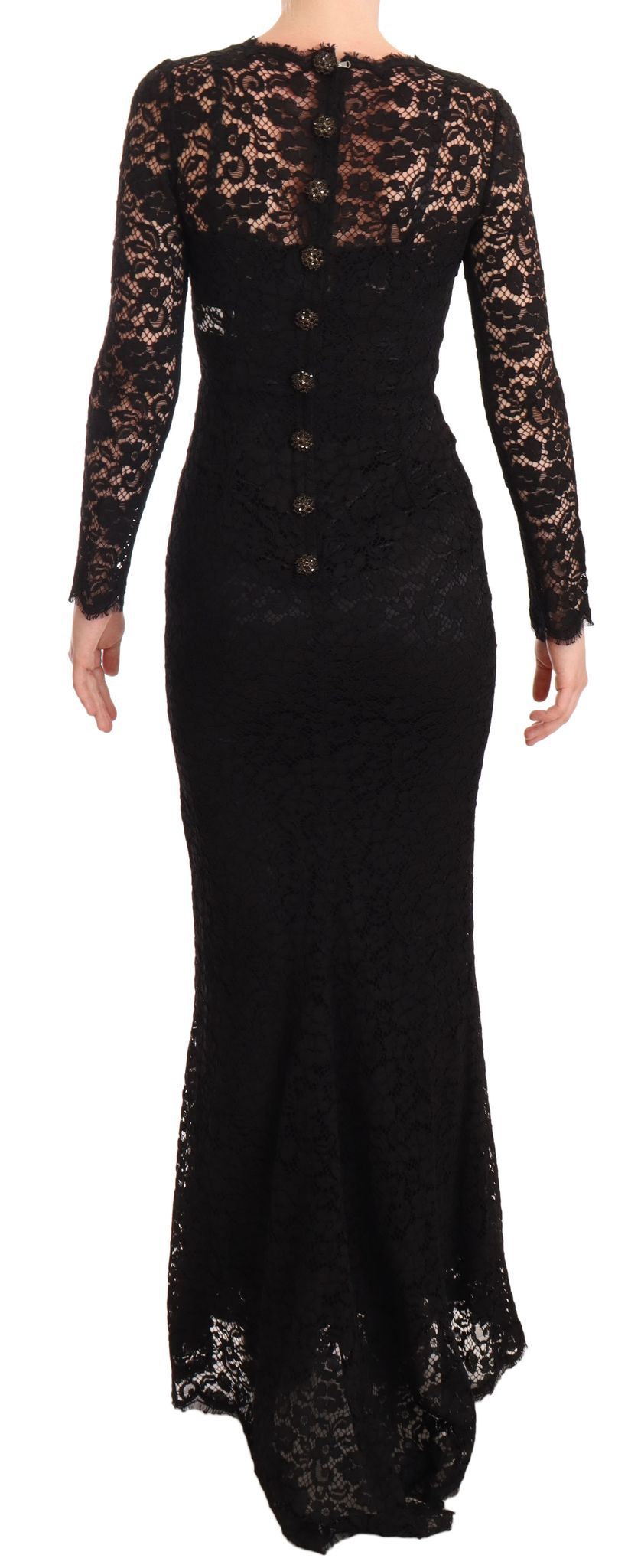 Dolce &amp; Gabbana Black Cotton Lace Mermaid Long Sleeves Dress