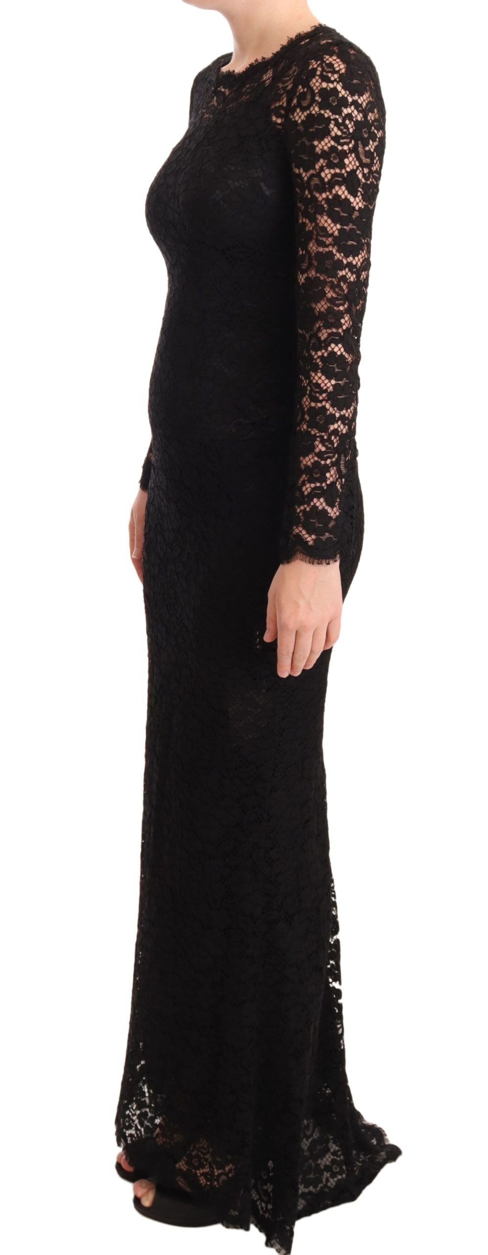 Dolce &amp; Gabbana Black Cotton Lace Mermaid Long Sleeves Dress