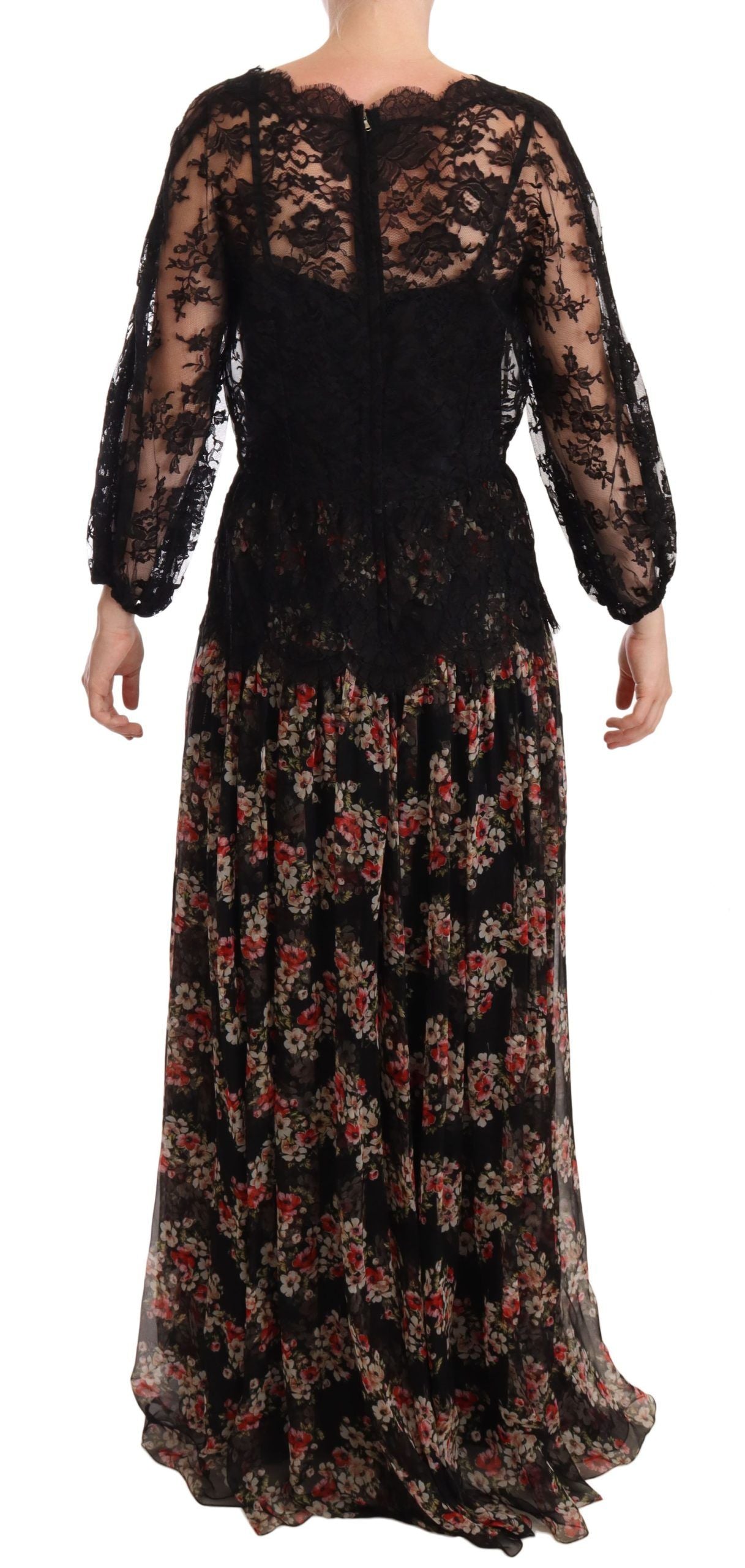 Dolce &amp; Gabbana Black Lace Floral Polka Maxi Capri Dress