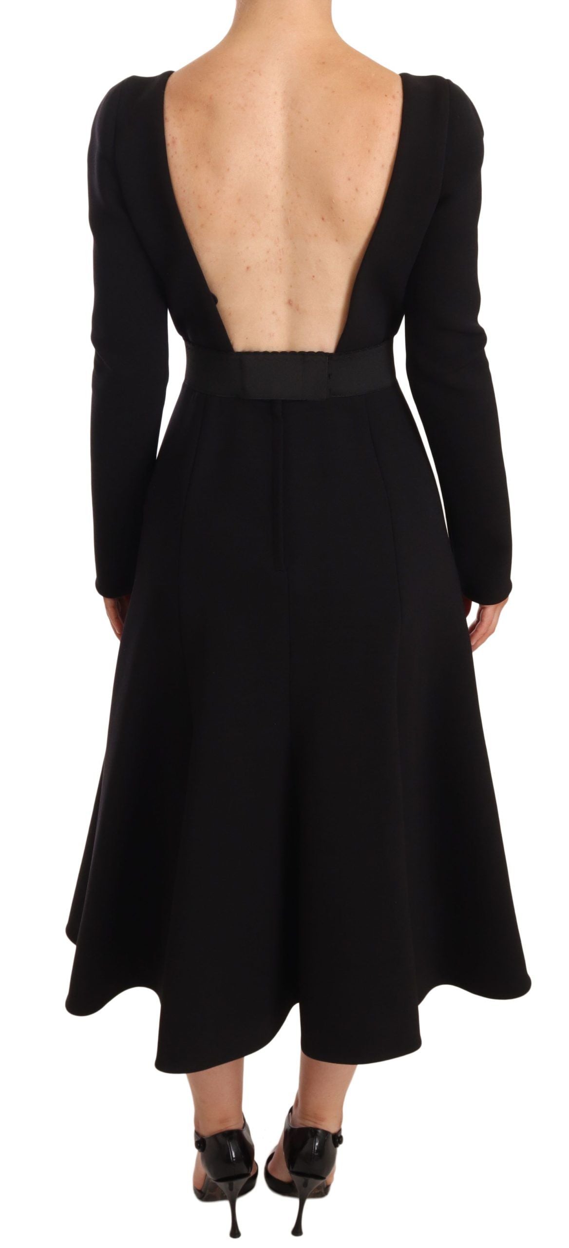 Dolce &amp; Gabbana Black Wool Stretch Sheath Open Back Dress