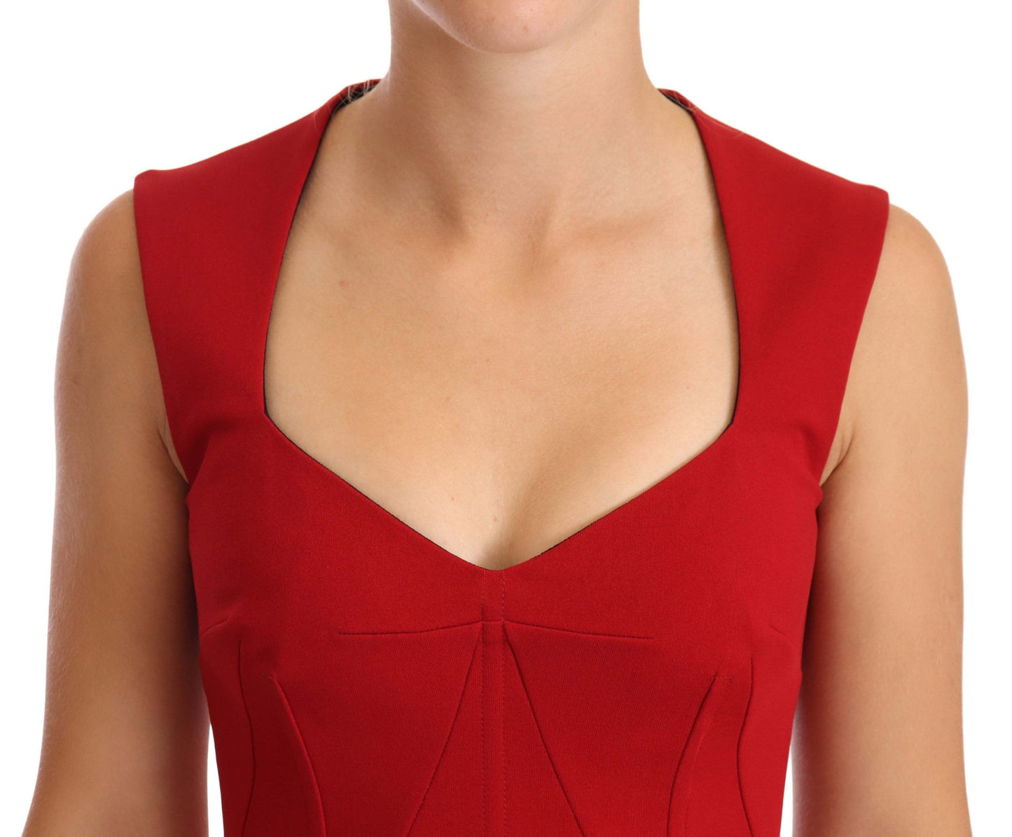 Dolce &amp; Gabbana Red Sweetheart Sleeveless Midi Stretch Dress