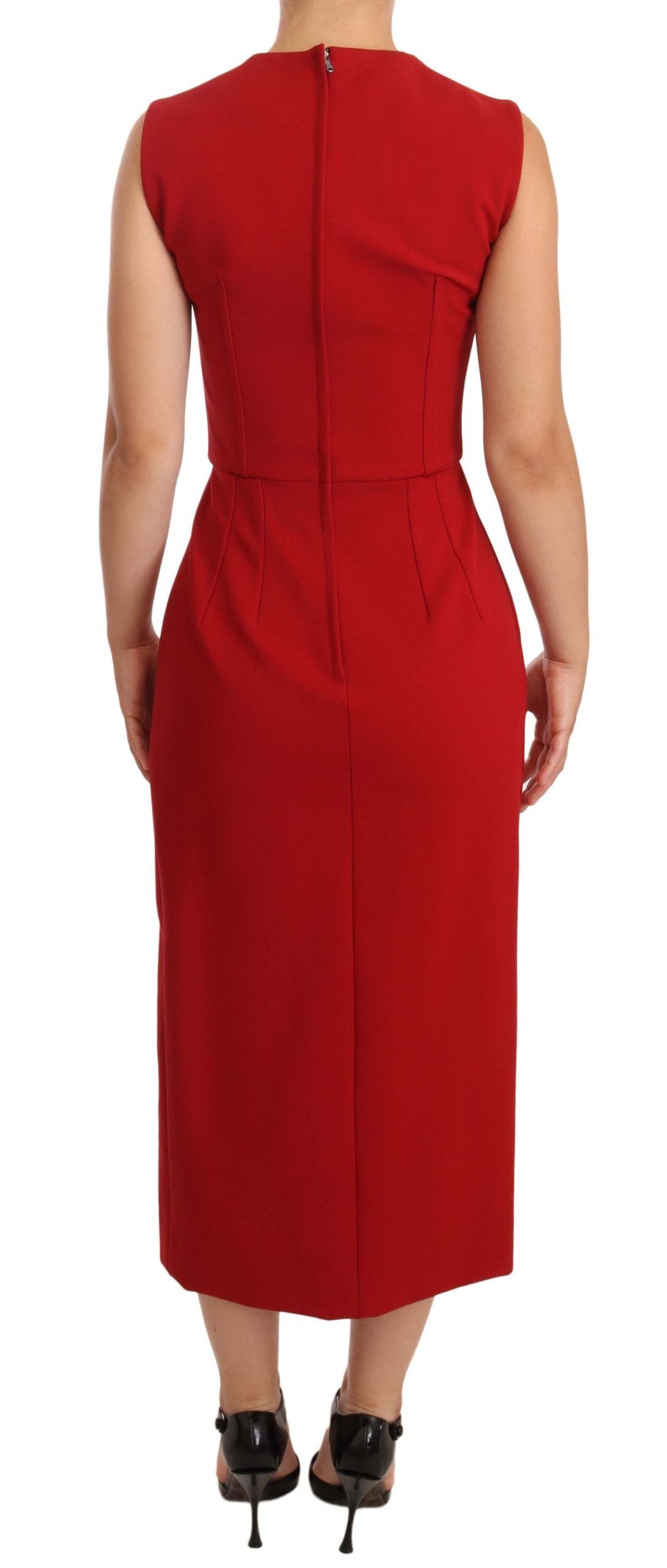 Dolce &amp; Gabbana Red Sweetheart Sleeveless Midi Stretch Dress